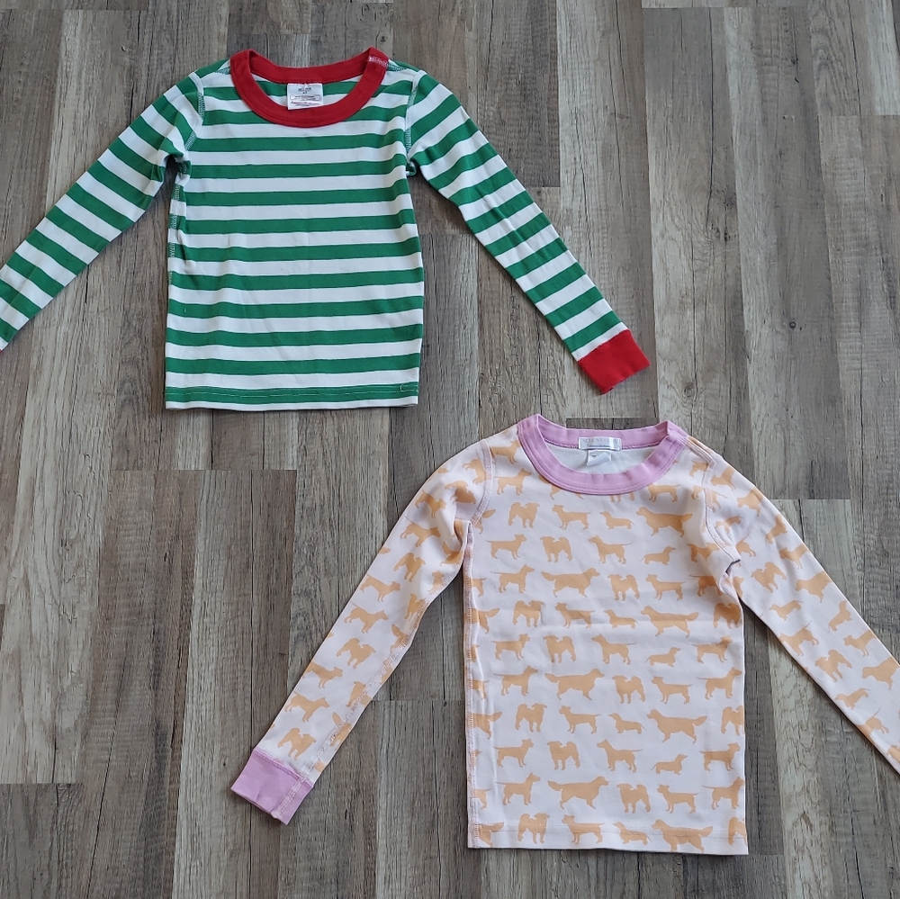 Hanna Andersson Dog Print Holiday Stripe Long Sleeve Sleep Top Size 5 6